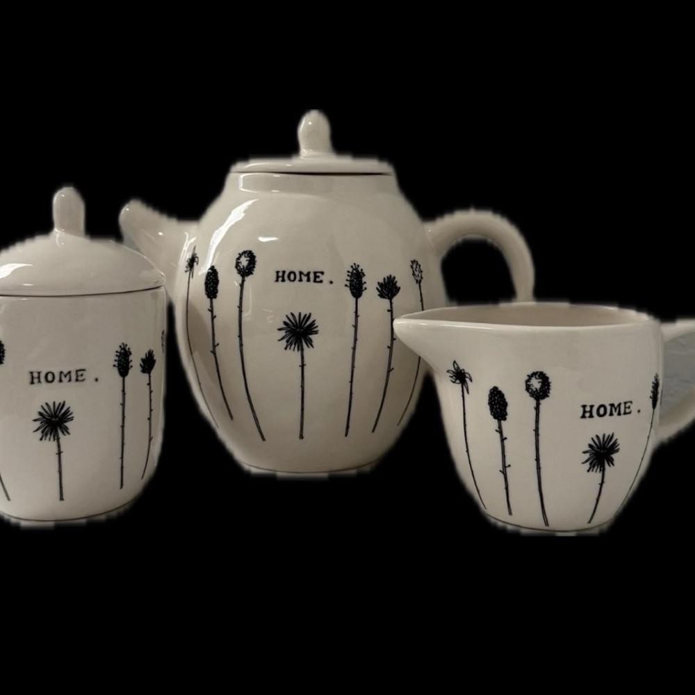 Rae Dunn home stem line vintage htf teapot with matching creamer/ sugar